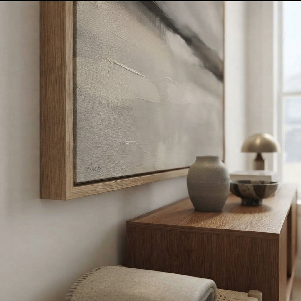 Neutral Drift No. 3 - Large Greige Abstract Landscape Wall Art