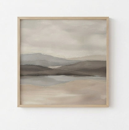 Muted Horizons - Original Neutral Landscape Oil Painting