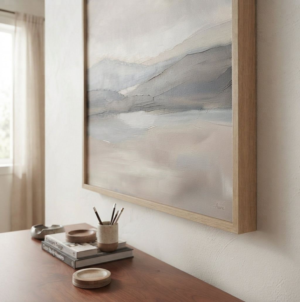 Muted Horizons - Original Neutral Landscape Oil Painting