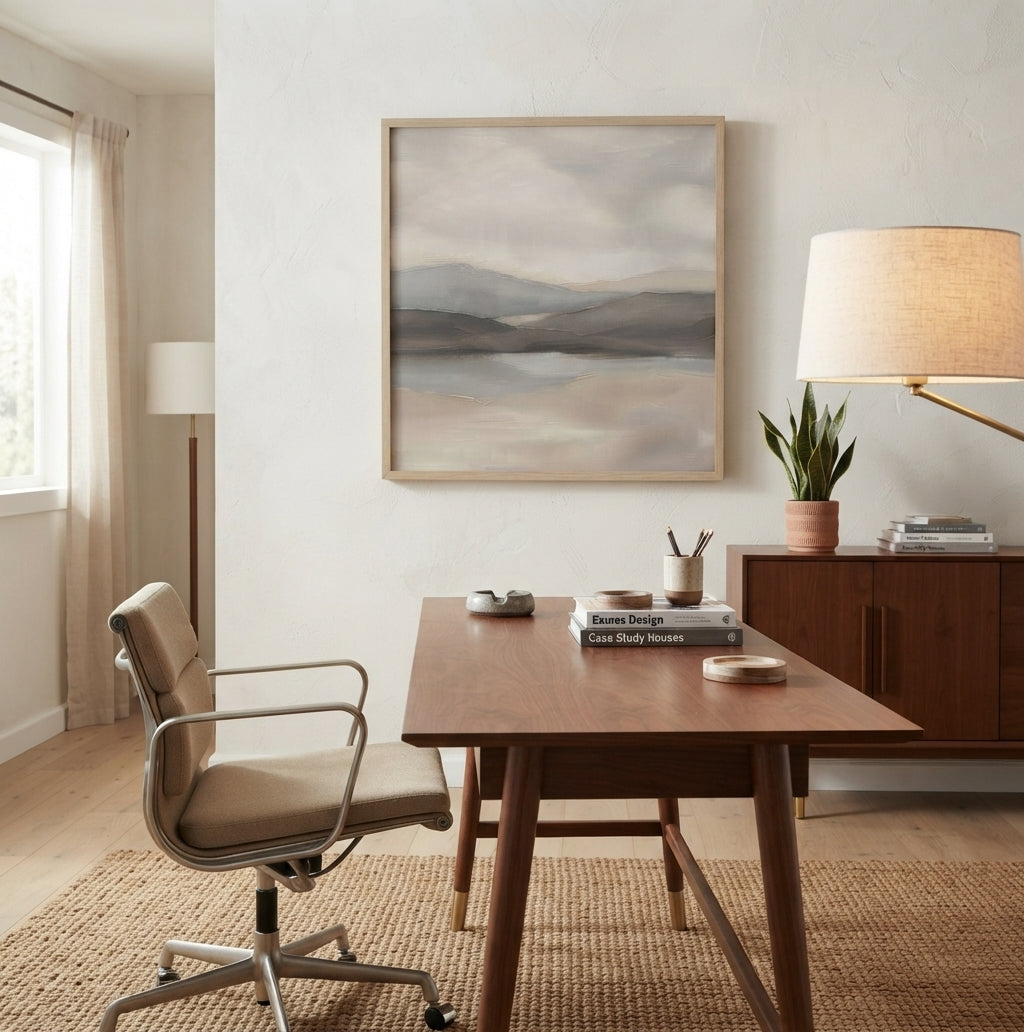 Muted Horizons - Original Neutral Landscape Oil Painting