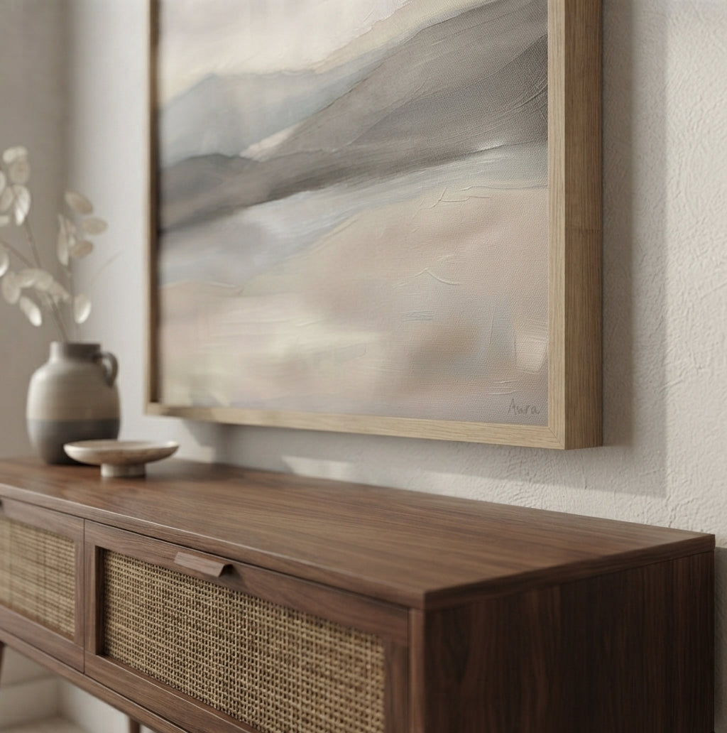 Muted Horizons - Original Neutral Landscape Oil Painting